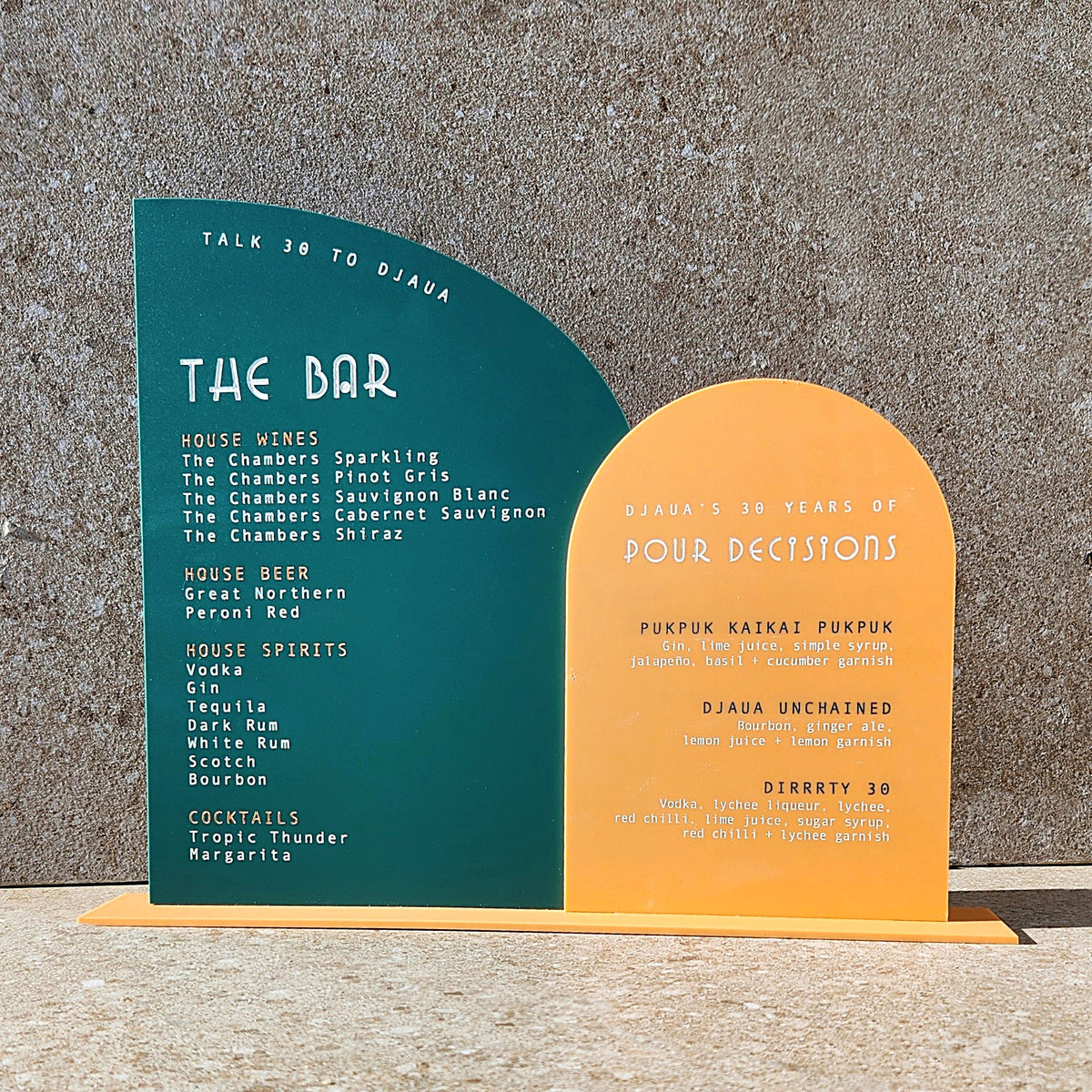 Acrylic Bar Menu