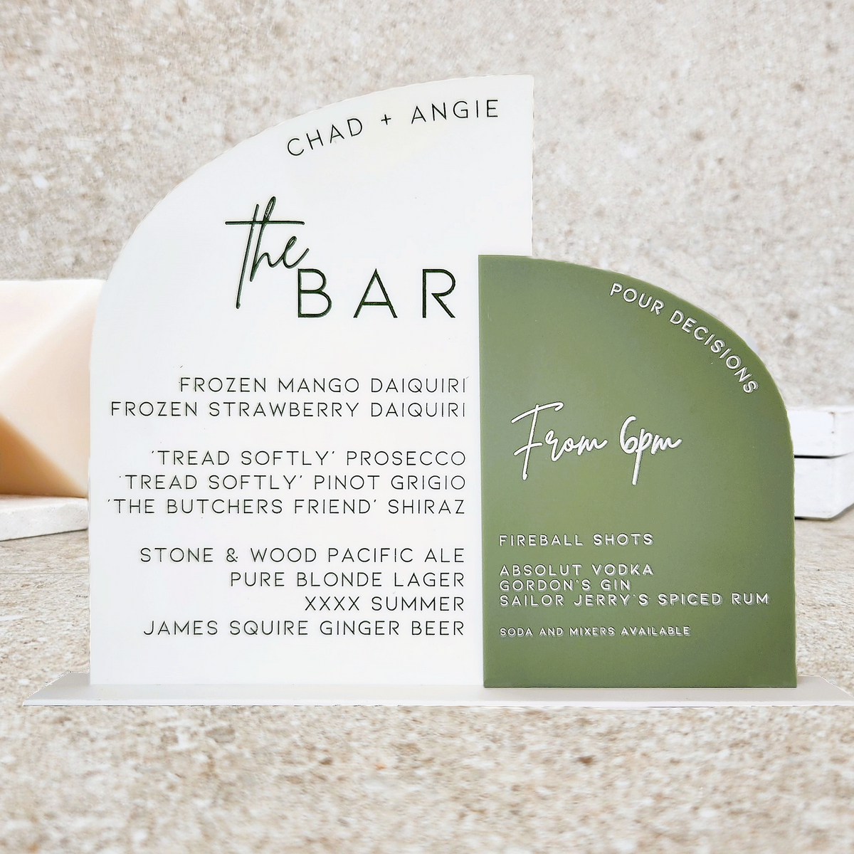 Acrylic Bar Menu