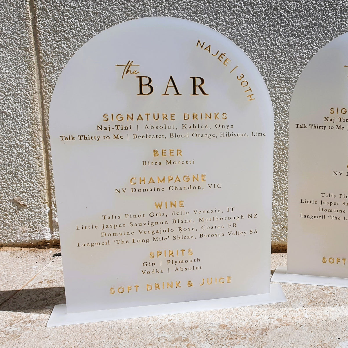 Acrylic Bar Menu