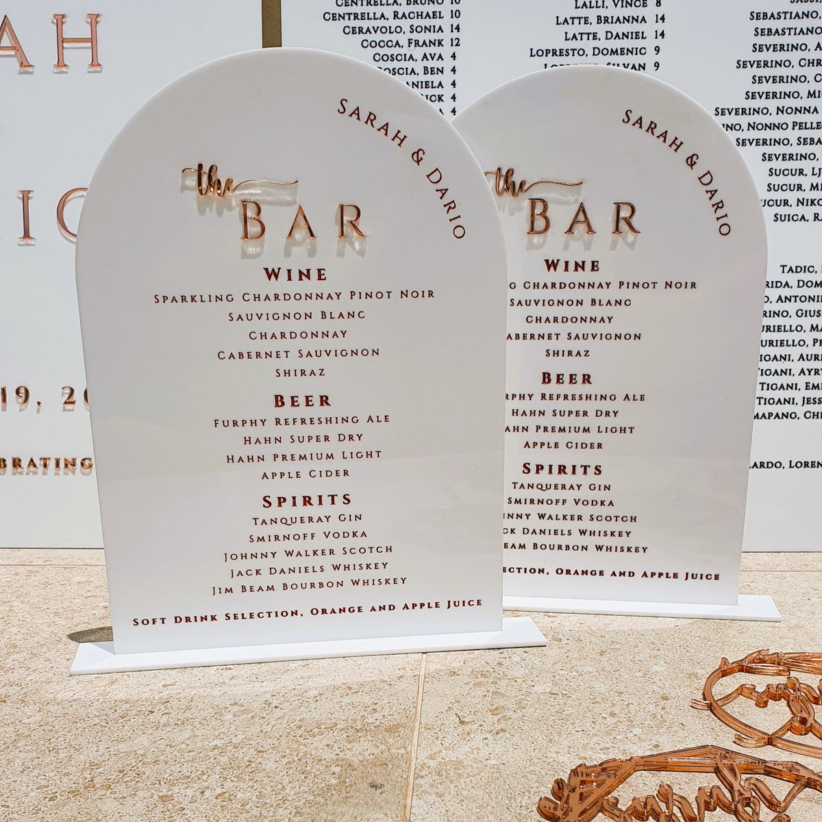 Acrylic Bar Menu