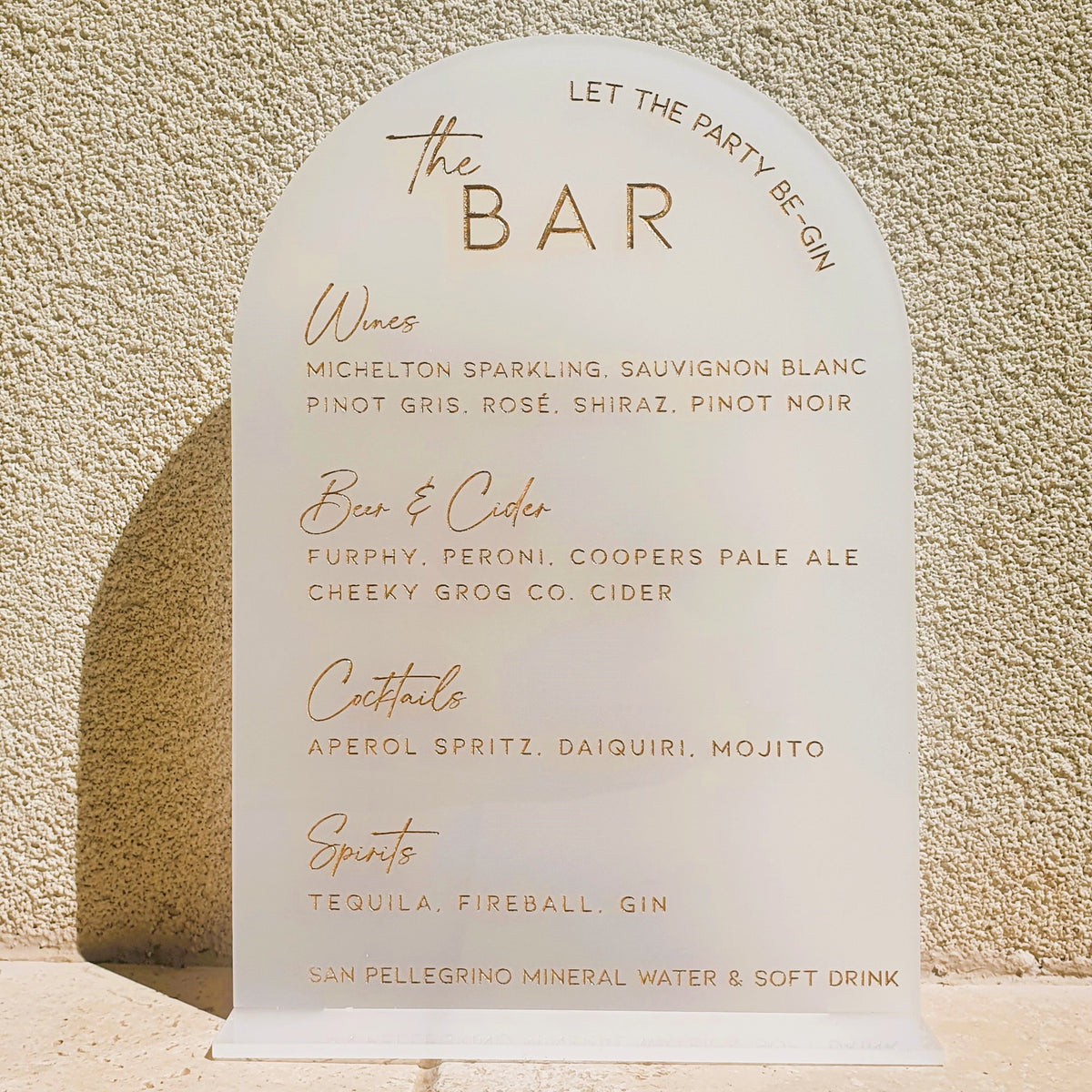 Acrylic Bar Menu