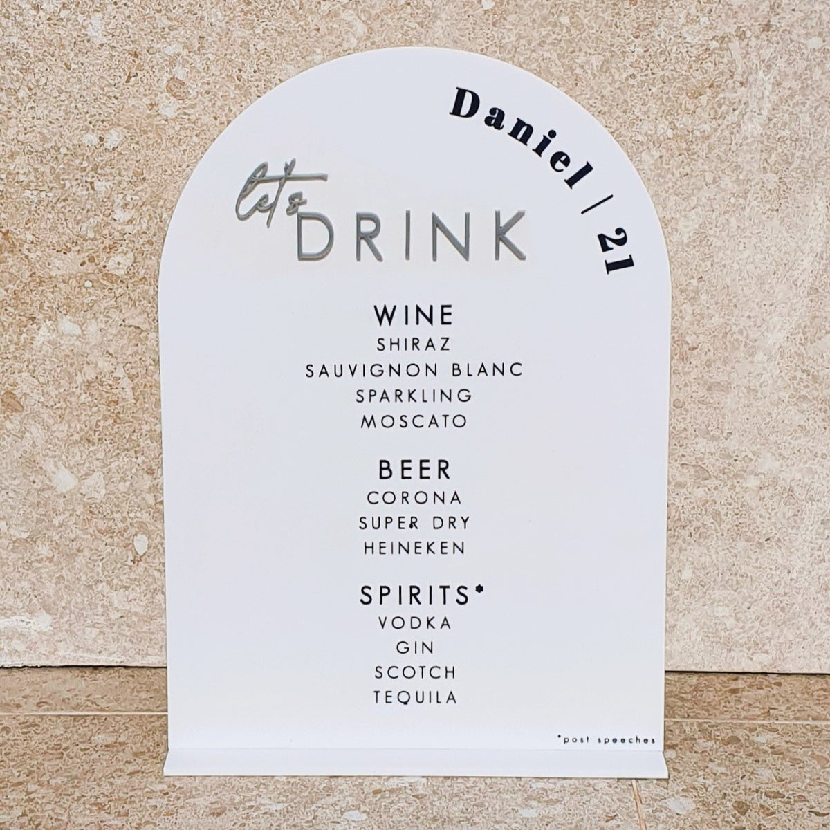 Acrylic Bar Menu