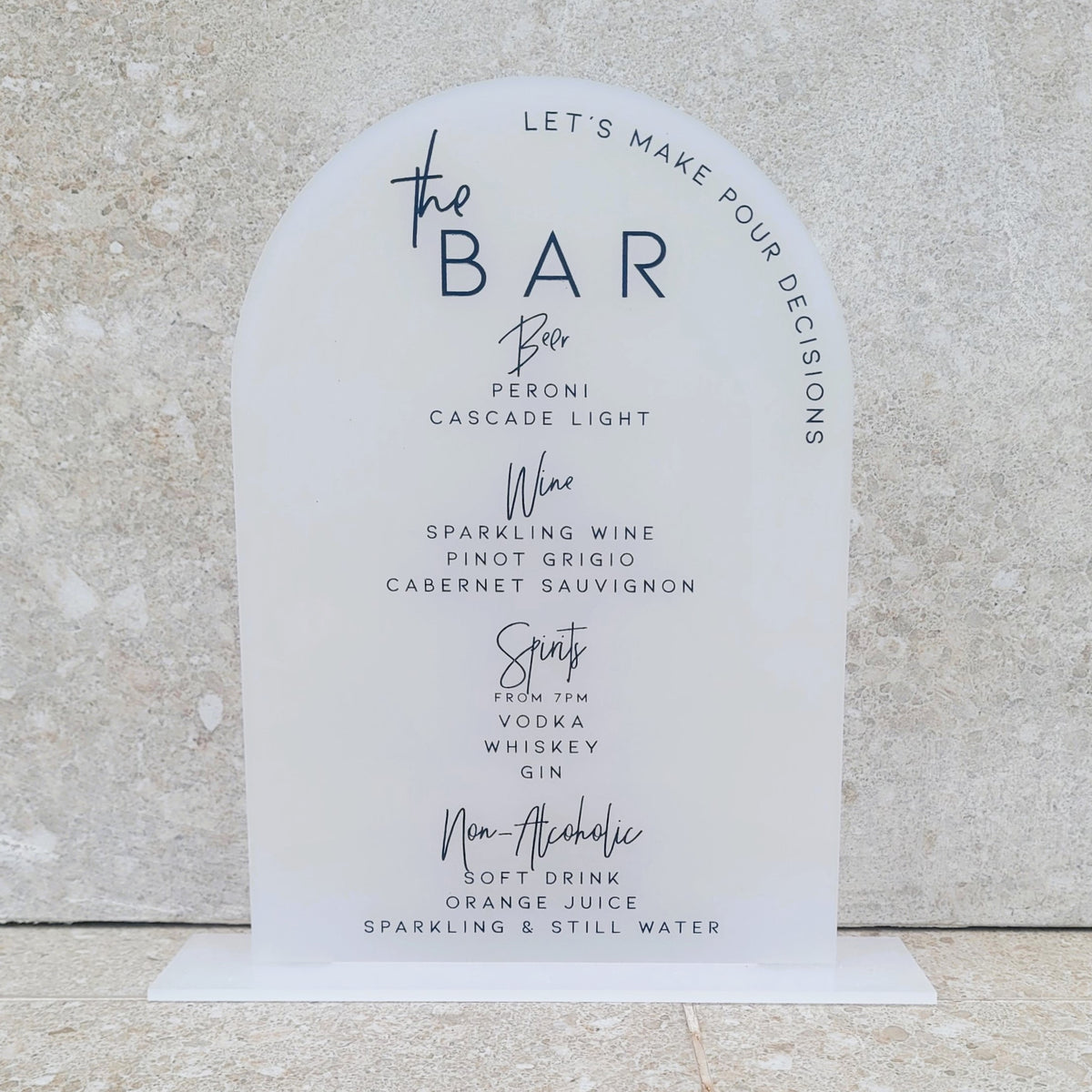 Acrylic Bar Menu