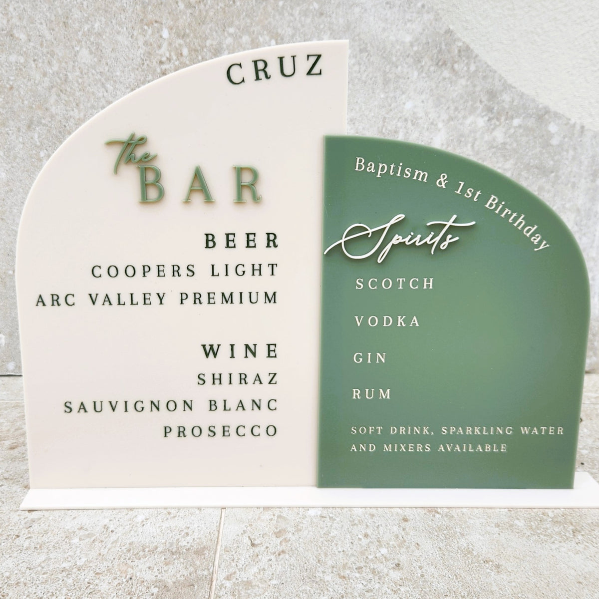 Acrylic Bar Menu