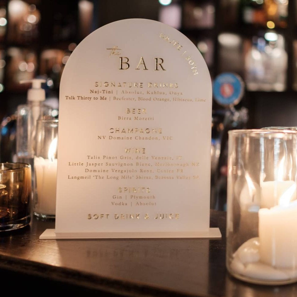Acrylic Bar Menu